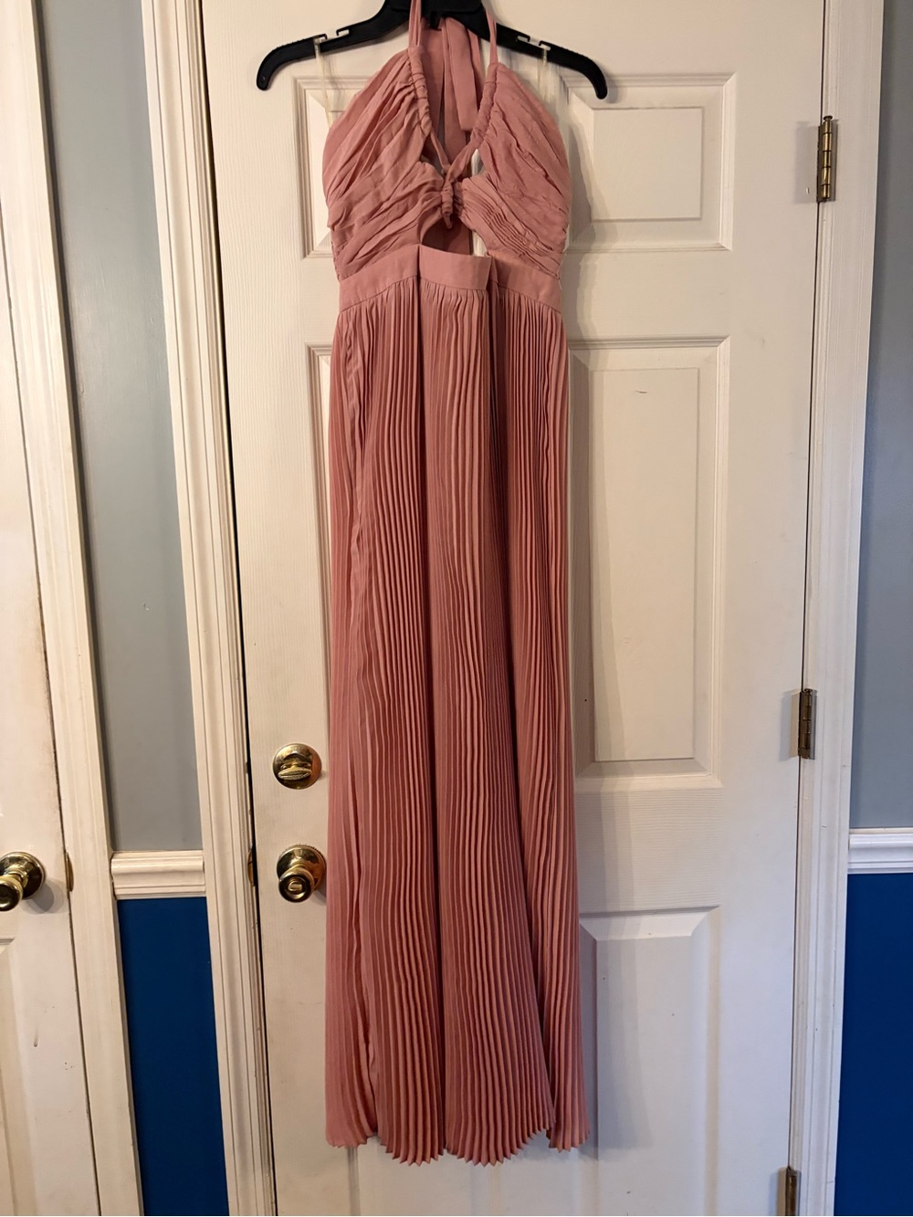 Blush Pink Halter Knot Pleated Maxi Dress